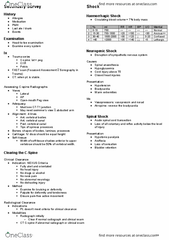 HTHSCI 2F03 Lecture Notes - Lecture 14: Spinal Anaesthesia, Spinal Canal, Hyporeflexia thumbnail