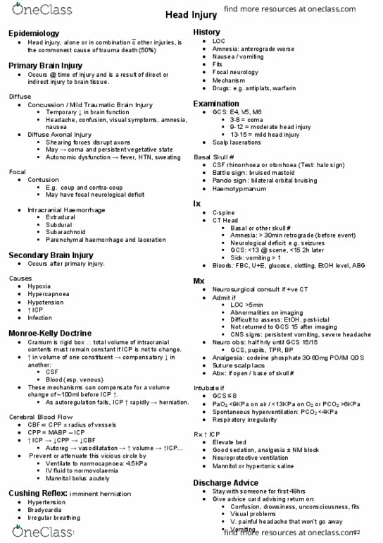 HTHSCI 2F03 Lecture Notes - Lecture 10: Focal Neurologic Signs, Traumatic Brain Injury, Codeine thumbnail