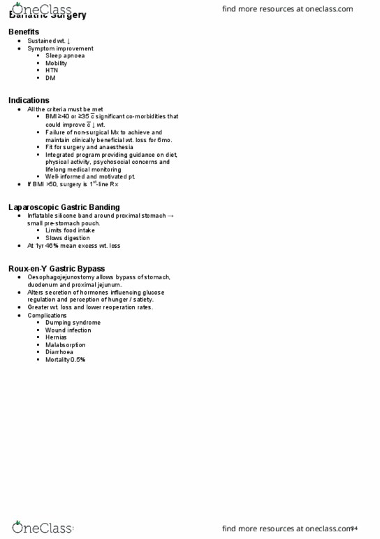 HTHSCI 2F03 Lecture Notes - Lecture 4: Sleep Apnea, Gastric Bypass Surgery, Diarrhea thumbnail
