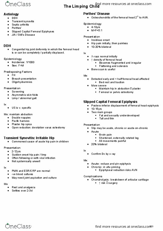 HTHSCI 2F03 Lecture Notes - Lecture 9: Transient Synovitis, Brachial Artery, Femoral Head thumbnail