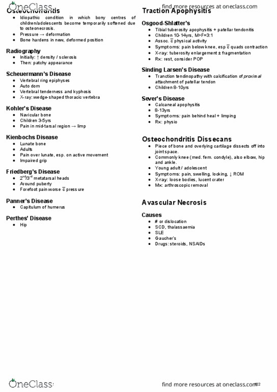 HTHSCI 2F03 Lecture Notes - Lecture 22: Osteochondritis Dissecans, Patellar Tendinitis, Navicular Bone thumbnail