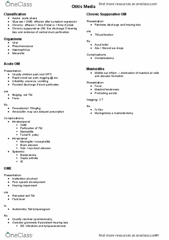 HTHSCI 2F03 Lecture Notes - Lecture 44: Mastoid Cells, Epidural Abscess, Septic Arthritis thumbnail