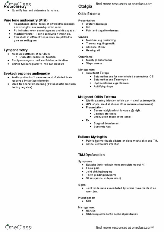 HTHSCI 2F03 Lecture Notes - Lecture 27: Pure Tone Audiometry, Otoacoustic Emission, Ear Pain thumbnail