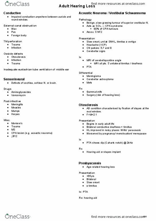 HTHSCI 2F03 Lecture Notes - Lecture 4: Vestibular Schwannoma, Cerebellopontine Angle, Eustachian Tube thumbnail