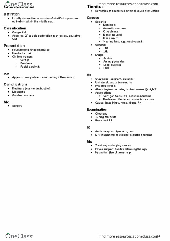 HTHSCI 2F03 Lecture Notes - Lecture 13: Vestibular Schwannoma, Neuroma, Otosclerosis thumbnail