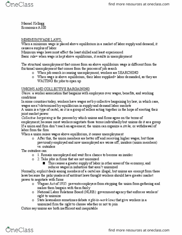 Economics A100 Lecture Notes - Lecture 22: Market Power, National Labor Relations Board, National Labor Relations Act thumbnail