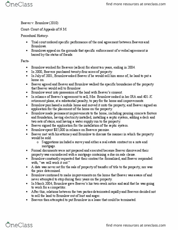 LAWS 4175 Lecture Notes - Lecture 23: Counterclaim, Oral Contract, Ejectment thumbnail