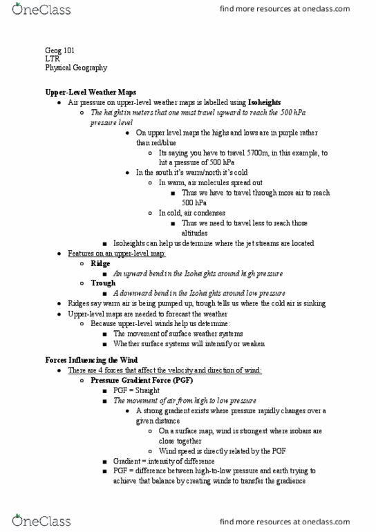 GEOG 101 Lecture Notes - Lecture 31: Wind Speed, Coriolis Force, Geostrophic Wind thumbnail