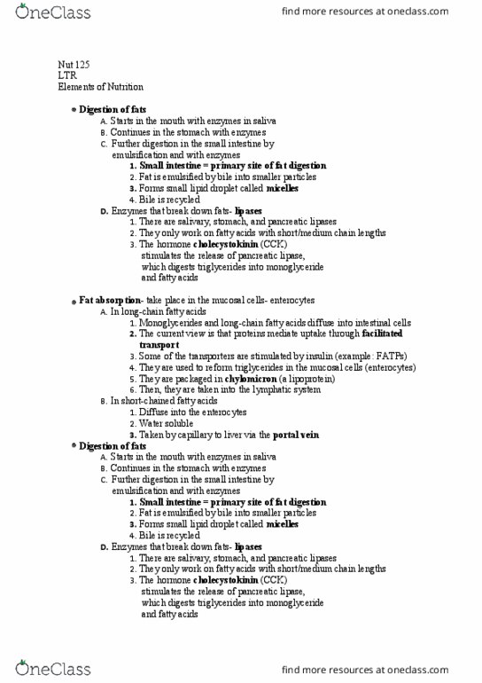 NUTR 125 Lecture Notes - Lecture 13: Pancreatic Lipase Family, Lipoprotein Lipase, Lipid Droplet thumbnail