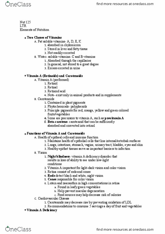 NUTR 125 Lecture Notes - Lecture 19: Nyctalopia, Macular Degeneration, Tocopherol thumbnail