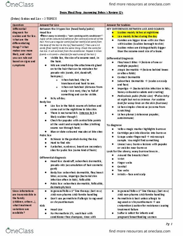 BIOL 4010 Lecture Notes - Lecture 13: Lichen Simplex Chronicus, Pediculosis Pubis, Lichen Planus thumbnail