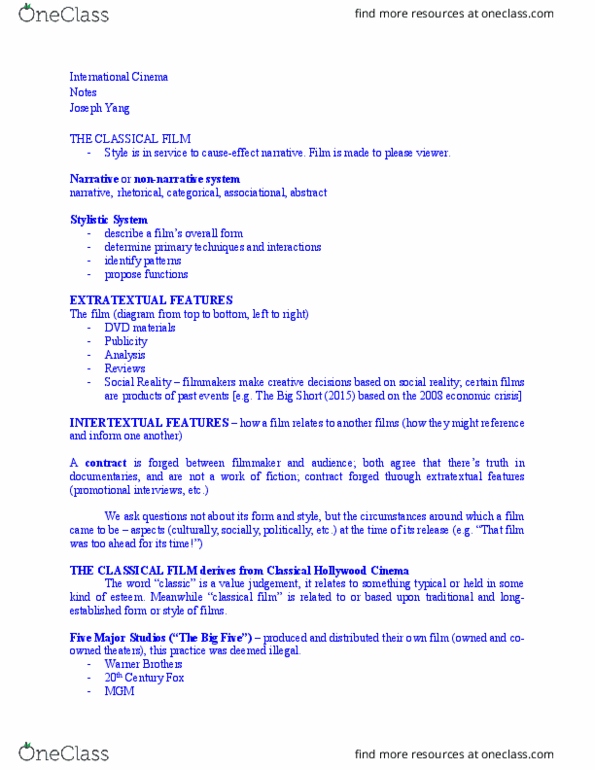 FST-3 Lecture Notes - Lecture 18: Classical Hollywood Cinema, Independent Theatre thumbnail