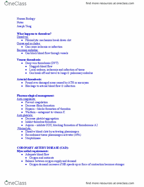 BIO-17 Lecture Notes - Lecture 17: Deep Vein Thrombosis, Tissue Plasminogen Activator, Pulmonary Embolism thumbnail