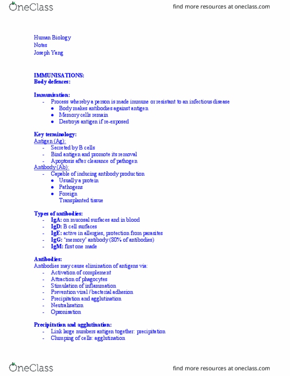 BIO-17 Lecture Notes - Lecture 12: Immunoglobulin D, Immunoglobulin M, Immunoglobulin G thumbnail