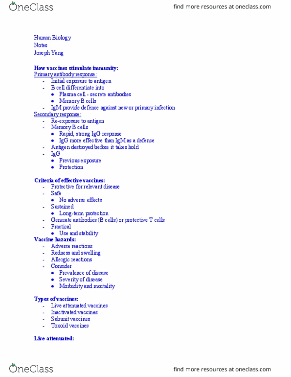 BIO-17 Lecture Notes - Lecture 13: Immunoglobulin G, Toxoid, Immunoglobulin M thumbnail