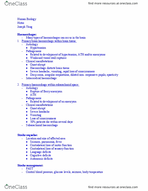 BIO-17 Lecture Notes - Lecture 20: Subarachnoid Hemorrhage, Afterload, Antihypertensive Drug thumbnail
