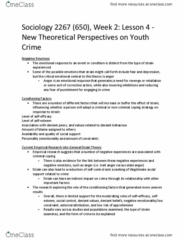 Sociology 2267A/B Lecture Notes - Lecture 2: Informal Social Control, Conduct Disorder, Balance Theory thumbnail