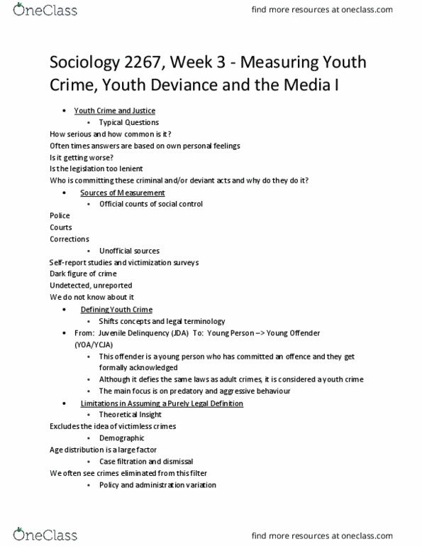 Sociology 2267A/B Lecture Notes - Lecture 3: Youth Criminal Justice Act, Victimless Crime, Young Offenders Act thumbnail