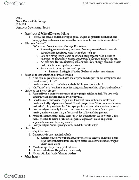 POLS 104 Lecture Notes - Lecture 7: The Need, Balanced Budget Amendment, Santa Barbara City College thumbnail