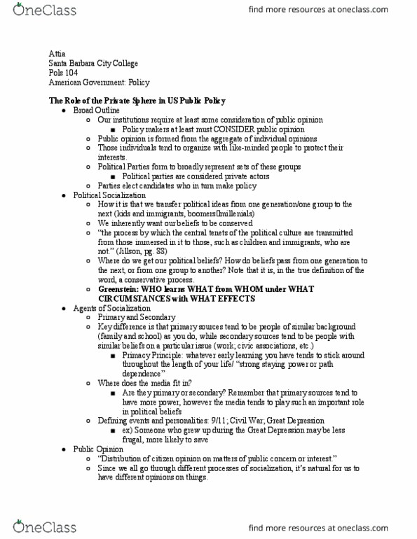 POLS 104 Lecture Notes - Lecture 19: Santa Barbara City College, Path Dependence thumbnail