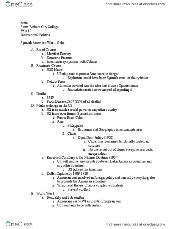 POLS 121 Lecture Notes - Lecture 2: Dollar Diplomacy, Sussex Pledge, Smoot–Hawley Tariff Act thumbnail