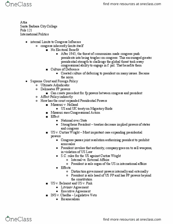 POLS 121 Lecture Notes - Lecture 18: Presentment Clause, The New York Times, Santa Barbara City College thumbnail