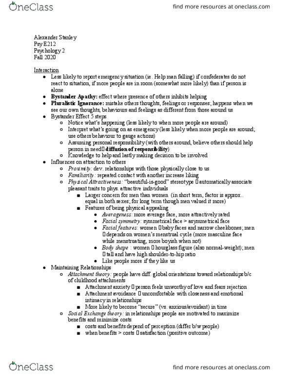 PSY E112 Lecture Notes - Lecture 29: Facial Symmetry, Attachment Theory, Social Exchange Theory thumbnail