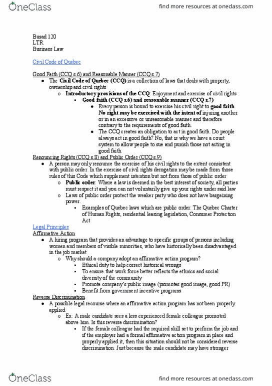 BUSAD 120 Lecture Notes - Lecture 9: Reverse Discrimination, Visible Minority thumbnail