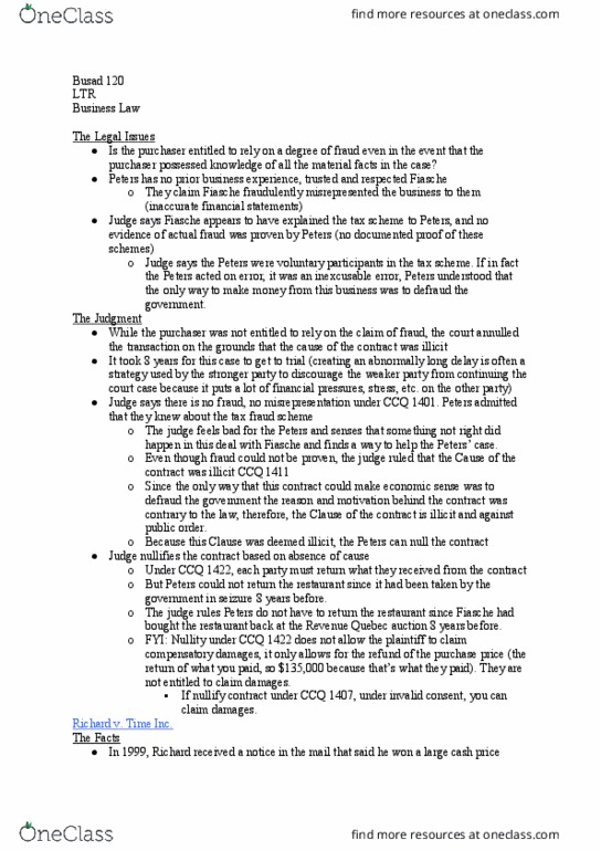 BUSAD 120 Lecture Notes - Lecture 18: Time Inc., Financial Statement, False Advertising thumbnail