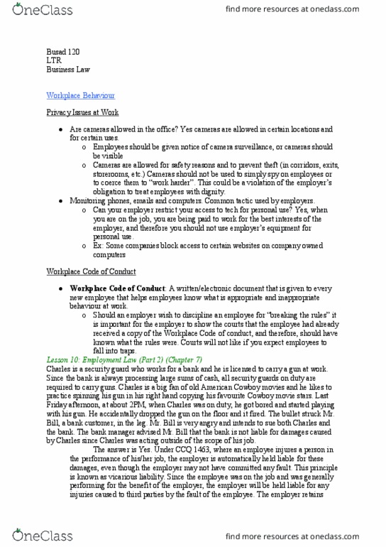 BUSAD 120 Lecture Notes - Lecture 30: The Employer, 2Pm, Fiduciary thumbnail