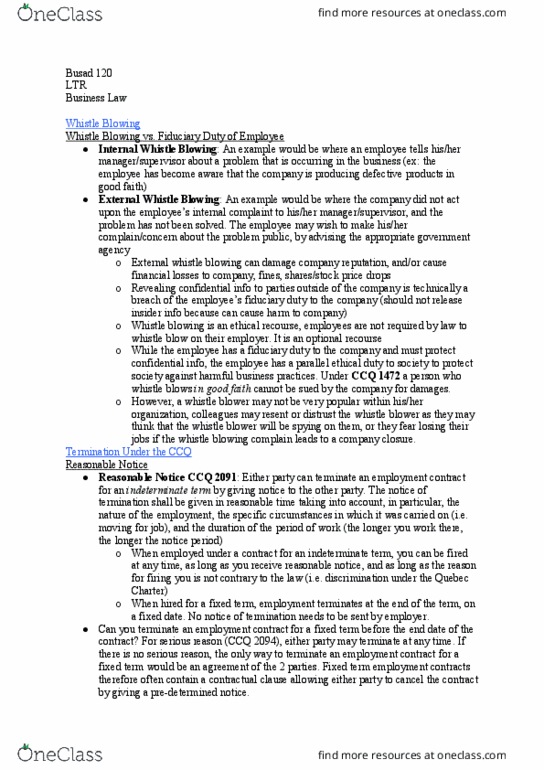 BUSAD 120 Lecture Notes - Lecture 29: Whistleblower, Fiduciary thumbnail