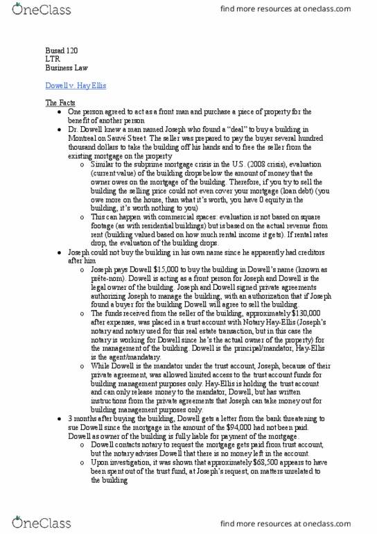 BUSAD 120 Lecture Notes - Lecture 23: Subprime Mortgage Crisis, The Seller, Fiduciary thumbnail