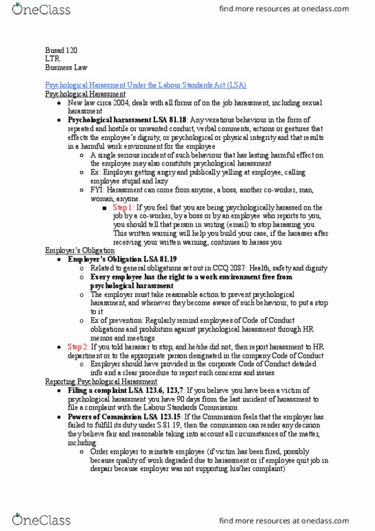 BUSAD 120 Lecture Notes - Lecture 31: The Employer, Punitive Damages, Psychotherapy thumbnail