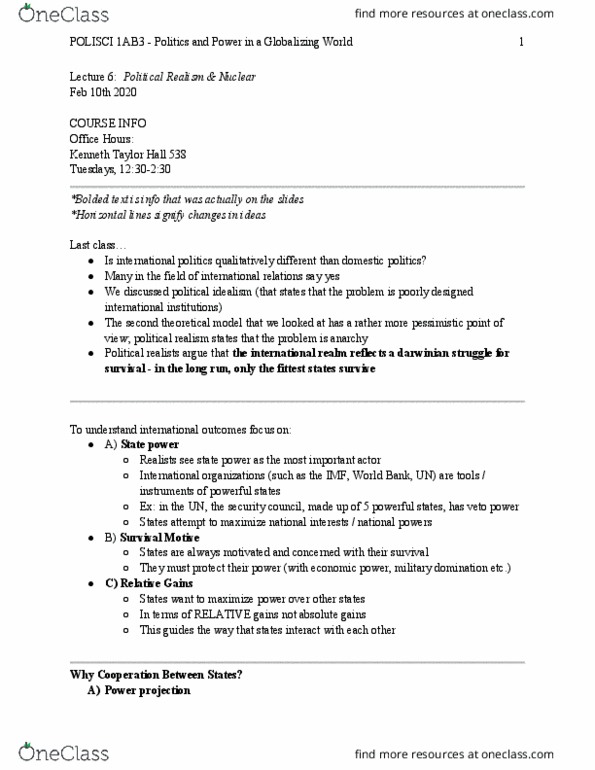 POLSCI 1AB3 Lecture Notes - Lecture 6: Power Projection, Warsaw Pact, Totalitarianism thumbnail