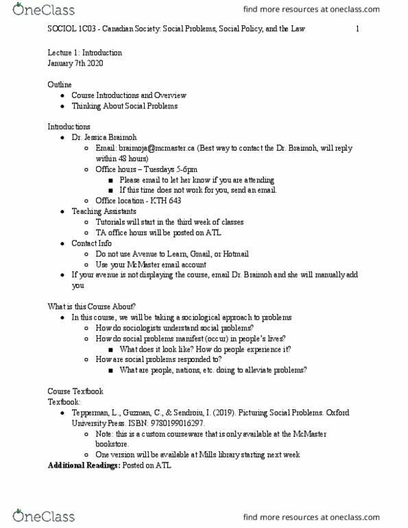 SOCIOL 1C03 Lecture Notes - Lecture 1: Veganism, Microsoft Powerpoint, Multiple Choice thumbnail