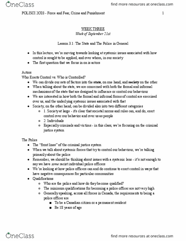 POLSCI 2C03 Lecture Notes - Lecture 3: Class Conflict, Terrorist Threats, Maher Arar thumbnail