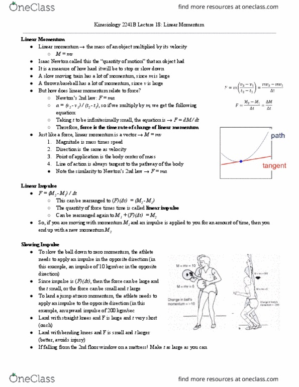 Kinesiology 2241A/B Lecture Notes - Lecture 18: Mattress, Momentum thumbnail