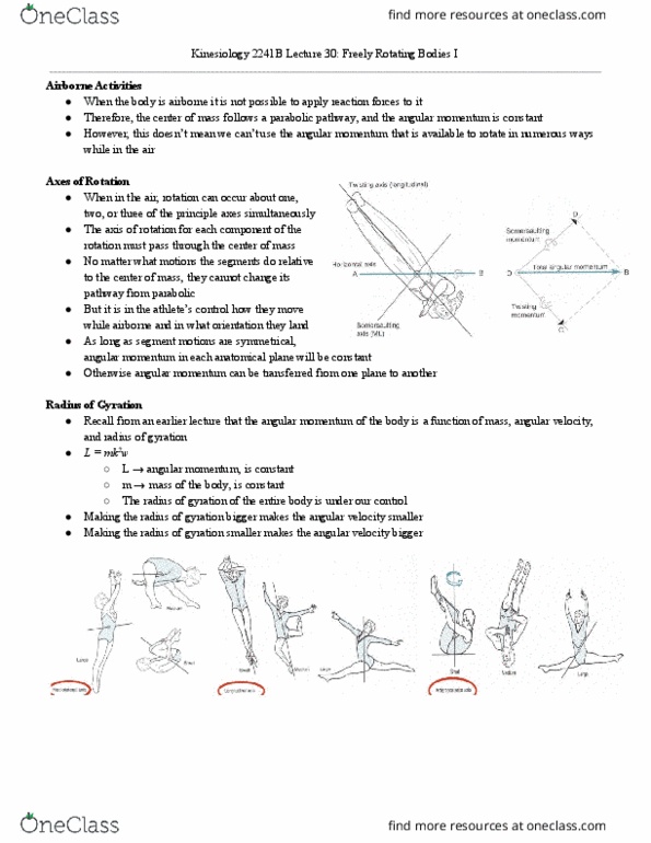 Kinesiology 2241A/B Lecture Notes - Lecture 30: Angular Velocity, Gyration thumbnail