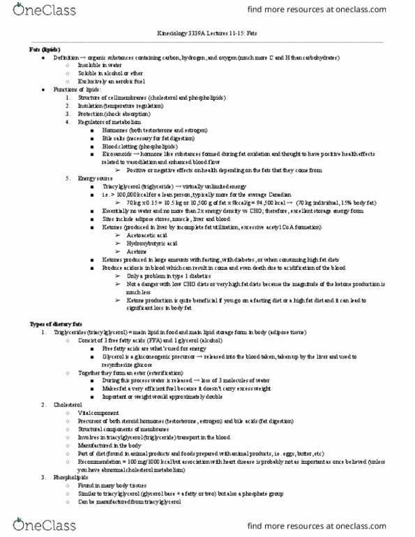 Kinesiology 3339A/B Lecture Notes - Lecture 3: Triglyceride, Acetyl-Coa, Lipid Peroxidation thumbnail