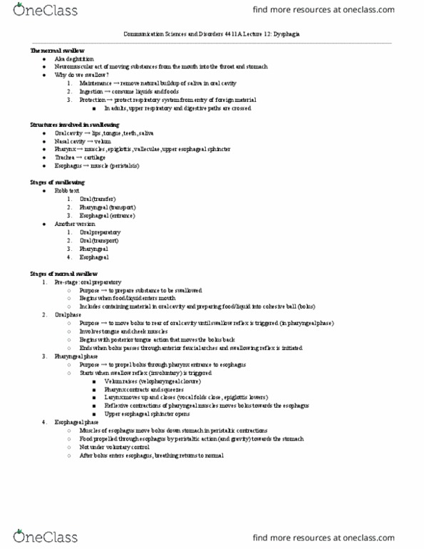 Communication Sciences and Disorders 4411A/B Lecture Notes - Lecture 15: Laryngoscopy, Malnutrition, Aspiration Pneumonia thumbnail
