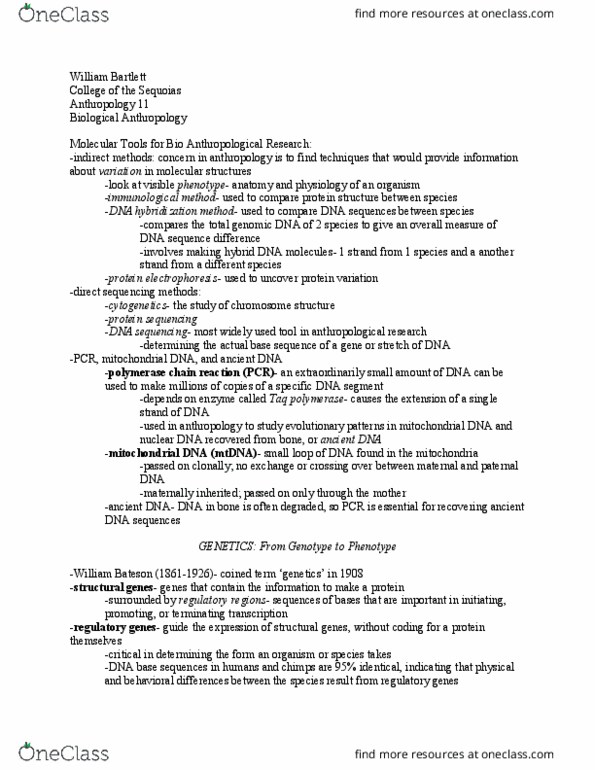 ANTH 011 Lecture Notes - Lecture 28: Wilhelm Johannsen, Gel Electrophoresis Of Proteins, Biological Anthropology thumbnail