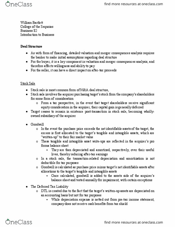 BUS 082 Lecture Notes - Lecture 26: Intangible Asset, Deferred Tax, Tax Shield thumbnail