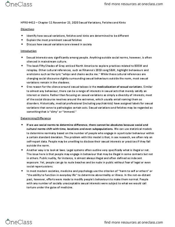 HPRO 4412 Lecture Notes - Lecture 11: Sexual Fetishism, Indecent Exposure, Standard Deviation thumbnail