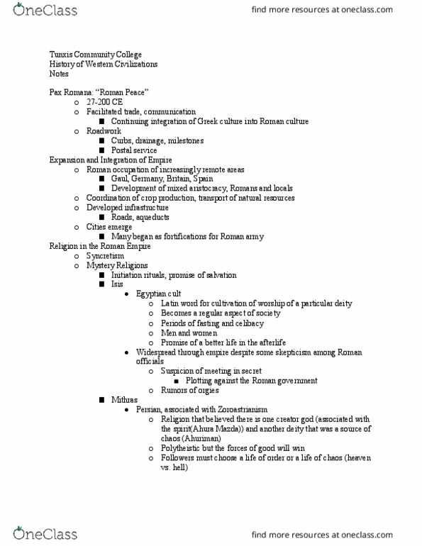 HIS 121 Lecture Notes - Lecture 21: Tunxis Community College, Mithraism, Zoroastrianism thumbnail