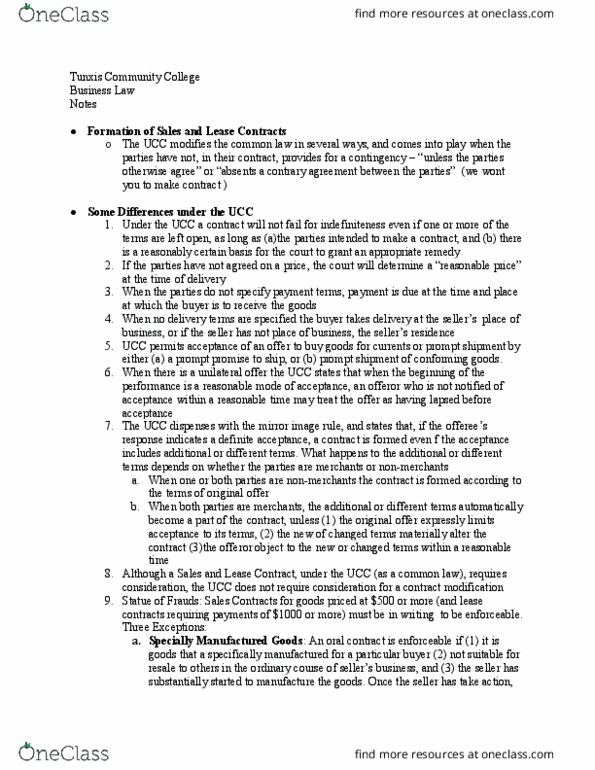 BBG 231 Lecture Notes - Lecture 19: Unconscionability, Oral Contract, Tunxis Community College thumbnail
