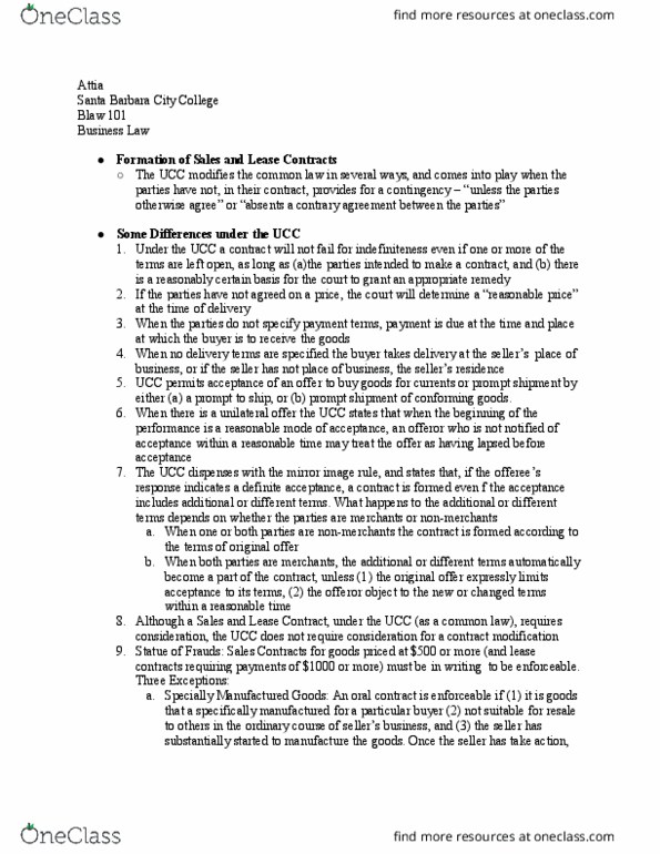 BLAW 101 Lecture Notes - Lecture 32: Santa Barbara City College, Oral Contract, Unconscionability thumbnail