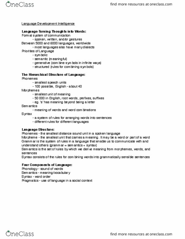 PSYC-1105EL Lecture Notes - Lecture 9: Morpheme, Formal System, Pragmatics thumbnail