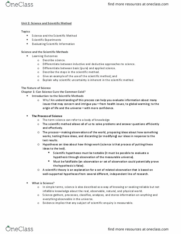 BIOL 1500 Lecture Notes - Lecture 2: Scientific Method, Lichen, Falsifiability thumbnail