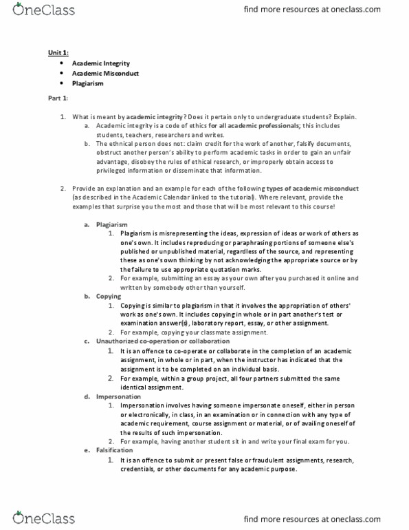 BIOL 1500 Lecture Notes - Lecture 1: Secondary Source, Academic Integrity thumbnail