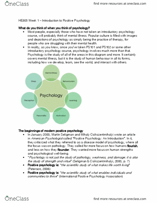 PS389 Lecture Notes - Lecture 1: Mihaly Csikszentmihalyi, Positive Psychology, The Good Life thumbnail